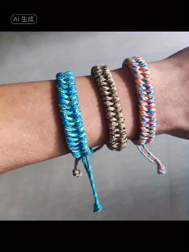Adjustable Braided Nylon Rope Bracelet Colorful Striped Camping Accessory